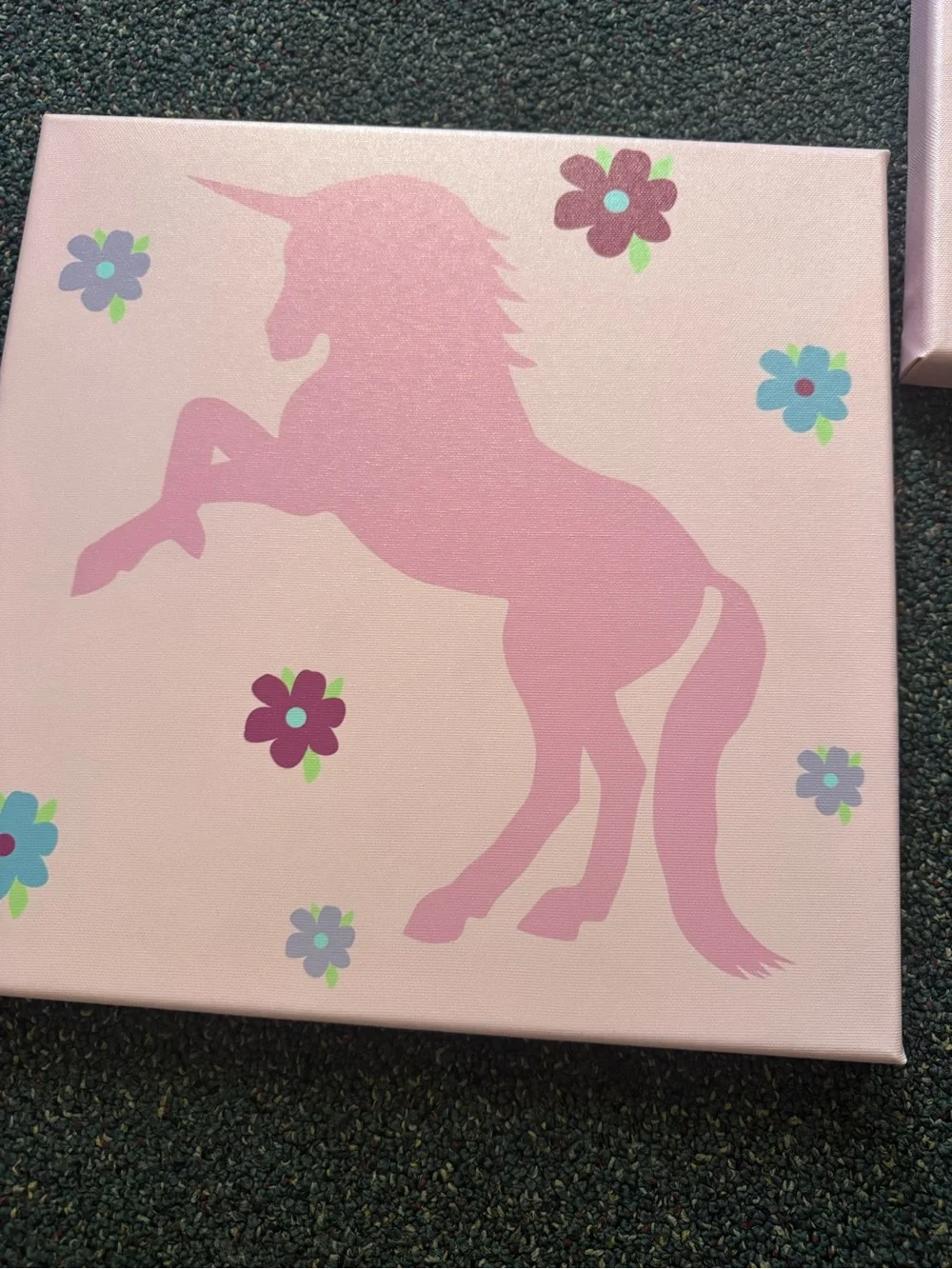 Pink Unicorn Wall Art Trio - Magical Floral Canvases